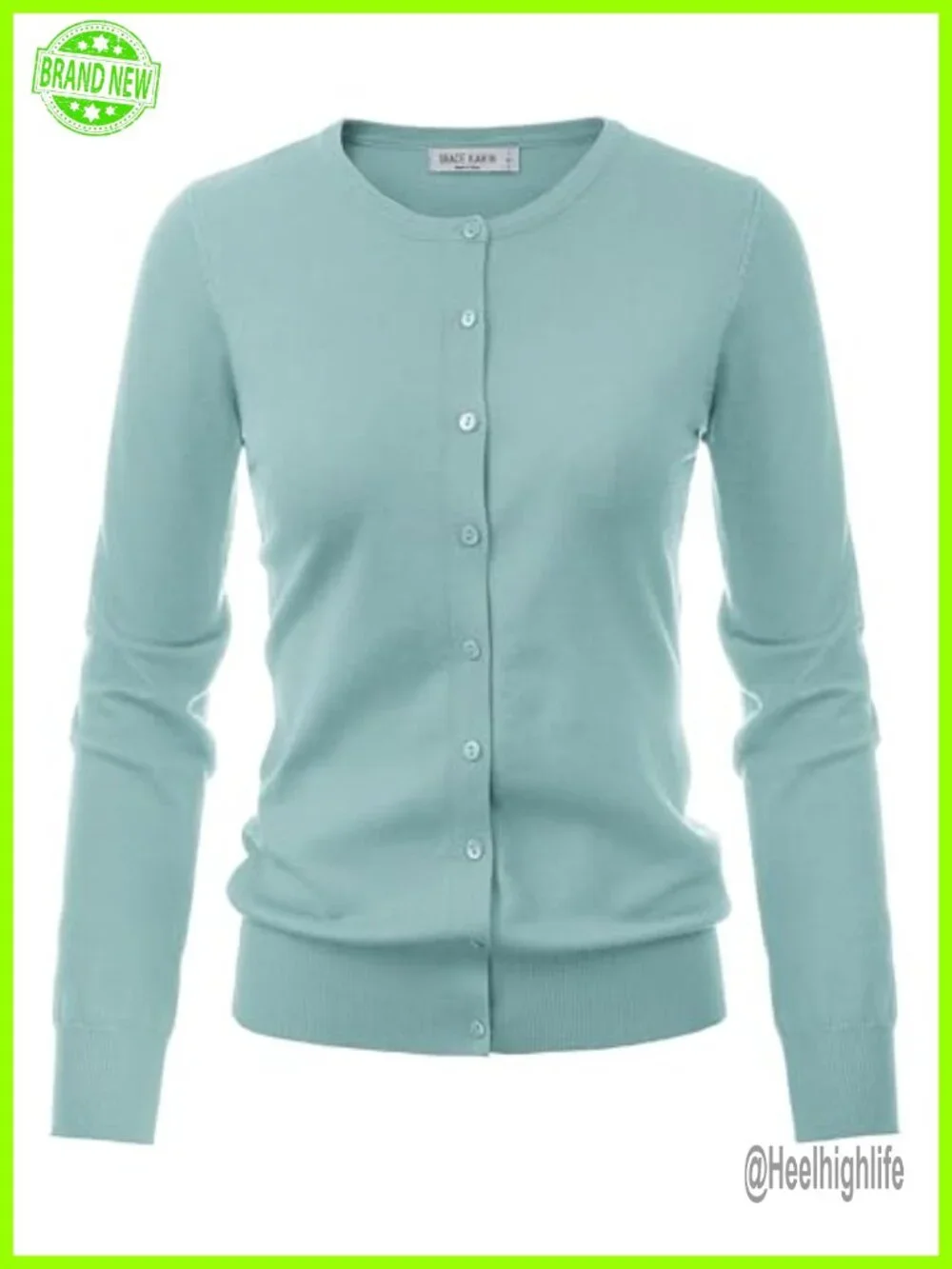 Long Sleeve Button Down Crew Neck Classic Knit Cardigan